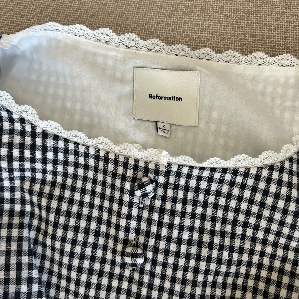 NWOT Reformation Amela Gingham Linen Top - Picture 7 of 13